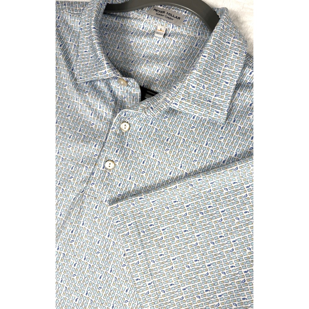 Peter Millar Summer Comfort Mens LG AOP Cocktails and Hats Performance Golf Polo